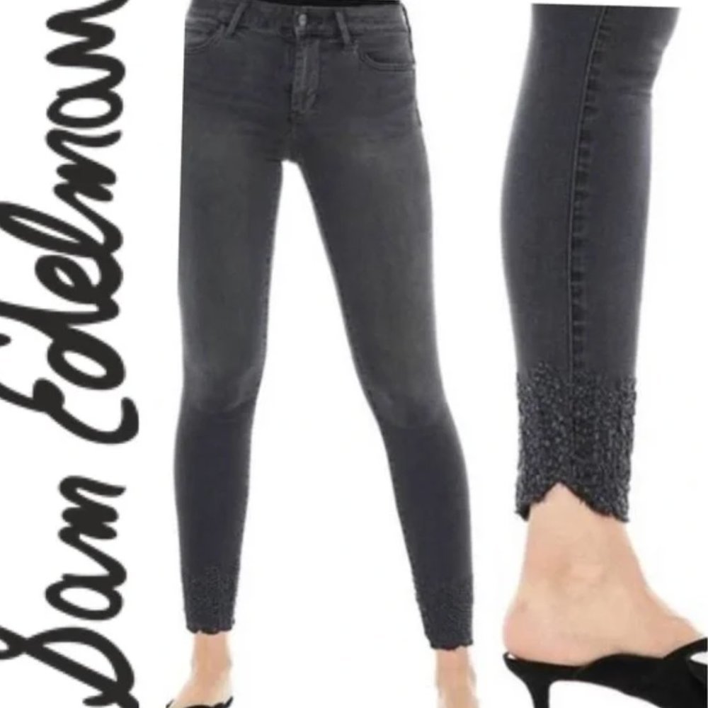 Sam Edelman Kitten Mid Rise Angled Scalloped Hem Skinny Ankle Jeans size 28